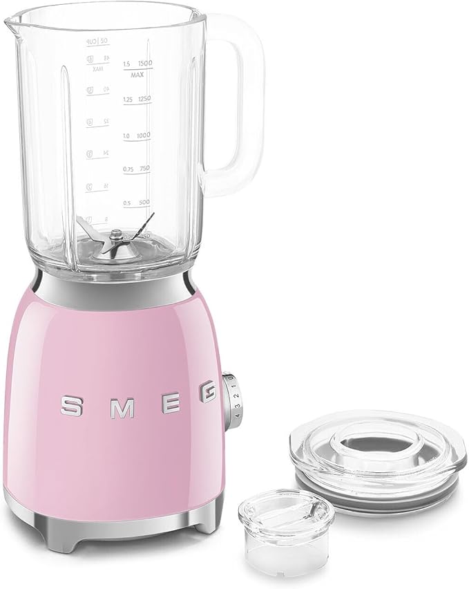 SMEG BLF03 Retro Style Blender – 600W Countertop Blender with 48 oz BPA-Free Jug 3 Speeds + Pulse Ice Crush &amp Smoothie Functions – 50s-Inspired Design-Pink