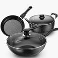 3-Piece Non Stick Induction Cookware Set - Including Frying Pan Saucepan and Casserole with LidsNon-Scalding Handle Easy to Clean Pot Non Stick Fry Pan