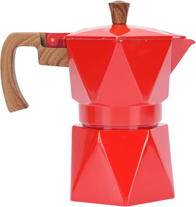 ZJchao Italian Coffee Maker Premium Anodized Aluminum Stovetop Coffee Pot Dual Valve Brewing Rich For Home Camping 2 Cup 16x16cm (Red)