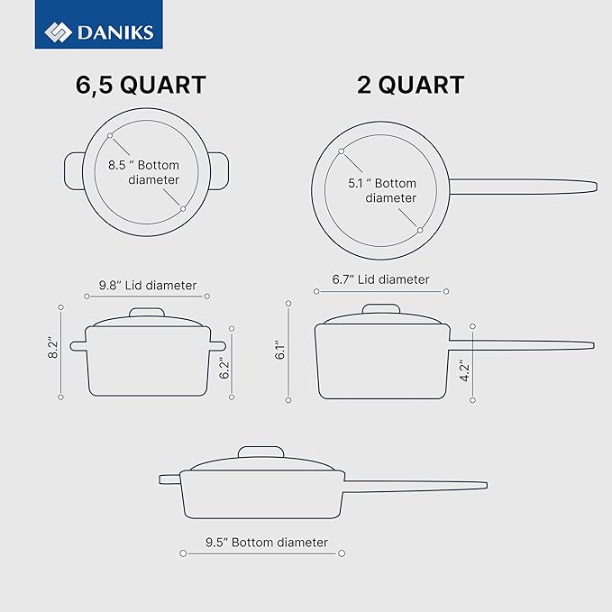 Daniks Classic 12-Piece Stainless Steel Cookware Set with Glass Lids Includes Saucepan and Frying Pan with Lid Tri-Ply Bases for Even Heating Induction Compatible Dishwasher Safe