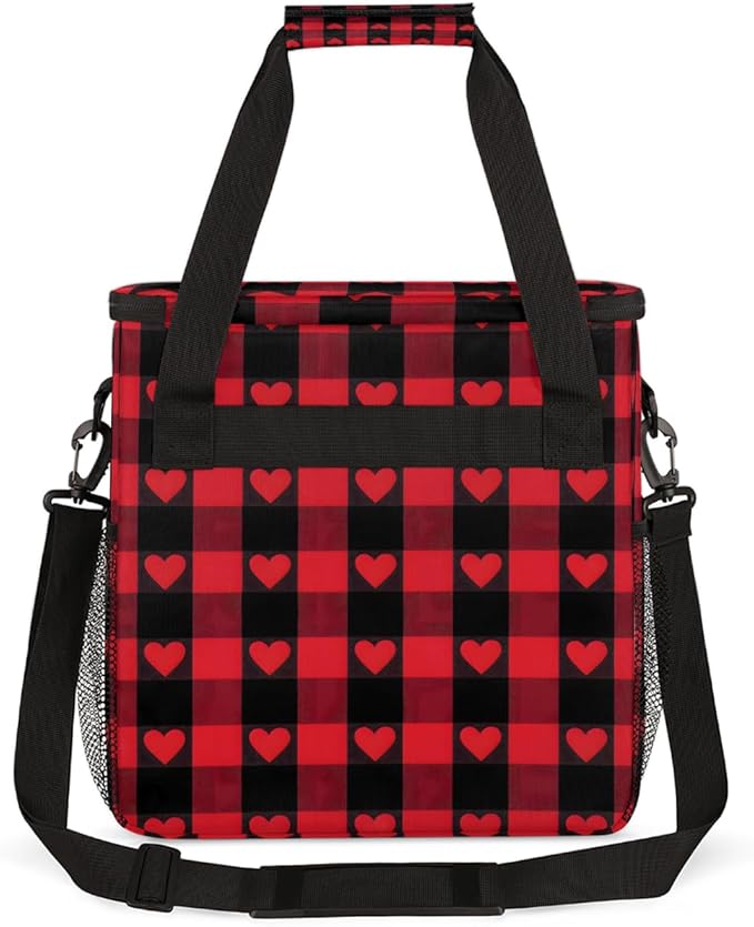 Valentine Heart Striped Plaid Coffee Maker Carrying Bag Coffee Machine Travel Storage Bag Compatible with K-Mini or K-Mini Plus Portable Single Serve Coffees Brewer Case with Pockets for K-Cup Pods