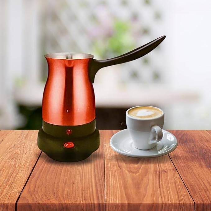 Electric Turkish Coffee Maker Kettle Pot Stainless Steel Cool Touch Handle Travel Size Fast Boil &amp Keeps Water Boiling for Arabic &amp Greek Coffee Tea 0.3L (RED)