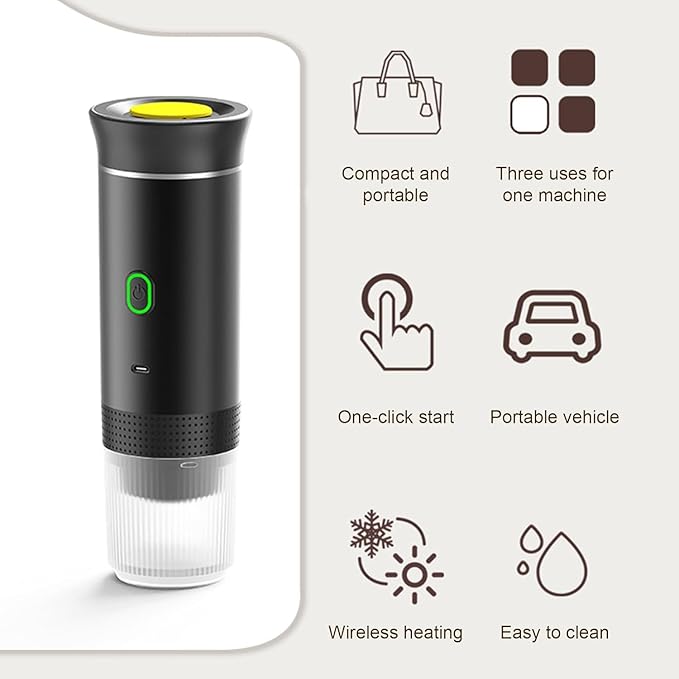 Portable Coffee Maker 3-in-1 Portable Espresso Machine Travel Coffee Maker Work with Capsule and Ground Coffee Cold Brew and Heating Coffee Maker