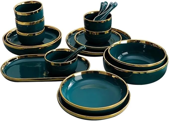 Dinner Sets Green Ceramic Plate Steak Food Plates Bowls Dinner Dish Porcelain Dinnerware Set For Family Hotel8 Inch Plate 1pcs