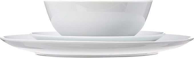 Amazon Basics 18-Piece Complete Kitchen Dinnerware Set Microwave and Dishwasher Safe Plates Dishes Bowls for Everyday Use Service for 6 White Porcelain Coupe