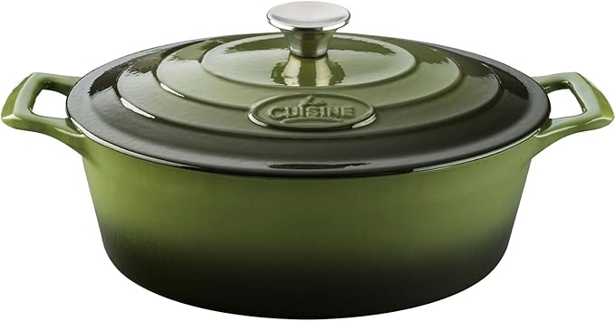 La Cuisine Piece Enameled Cast Iron 5 pc Set Pro Range 3.75QT Saute 6.75QT Oval w/lid 10 Fry Pan-Green Olive LC2750MB