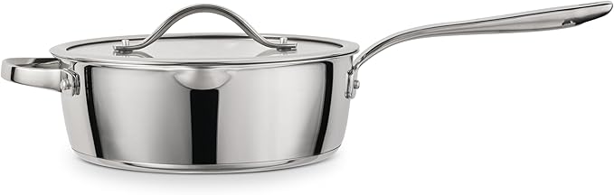 Tramontina Tempo Tri-Ply Base Stainless Steel 3.5-Quart Saute Pan with Glass Lid Induction-Ready Cooking Pan Oven-Safe Dishwasher-Safe