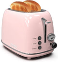 Toaster 2 sliceRetro Stainless Steel Toaster with 6 Settings 1.5 In Extra Wide Slots Bagel/Defrost/Cancel Function Removable Crumb Tray (Baby pink)