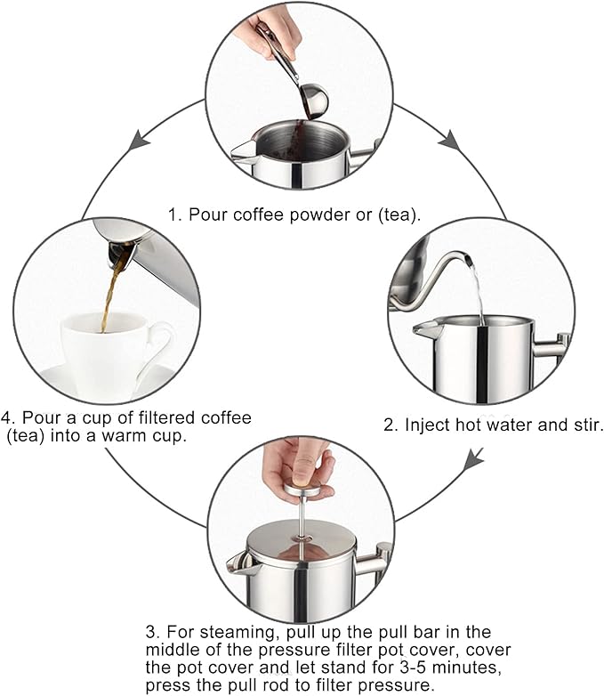 Topyond Stainless Steel French Press Coffee Maker 1L/34oz Insulated Thermal Coffee Press Camping Double Wall Coffee Pot Easy Clean for Home Office Campin