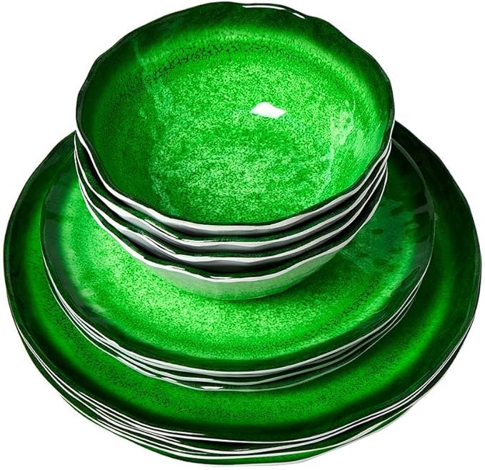 12-Pc. Rustic Melamine Dinnerware Set - Green