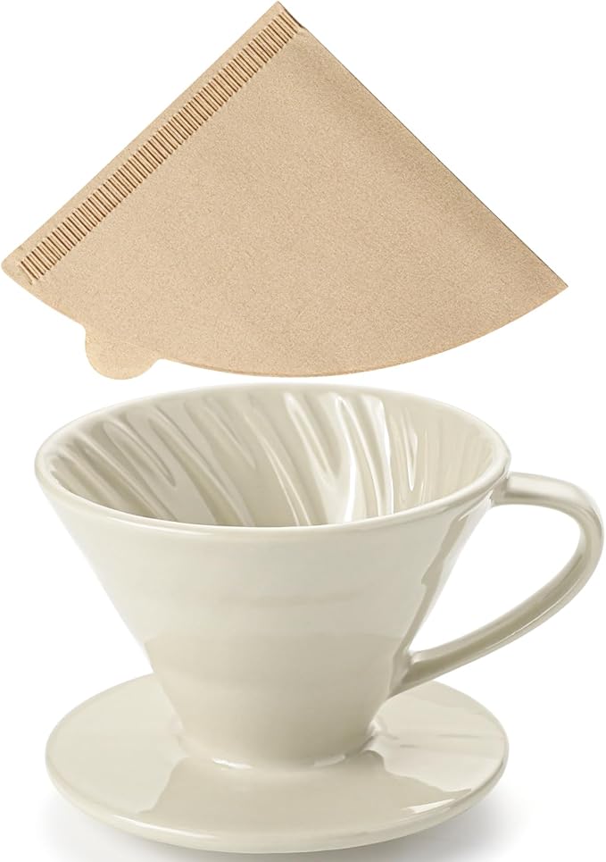V 60 Ceramic Pour Over Coffee Dripper Reusable Porcelain Portable Pour Over Coffee Maker With 50 V-shaped coffee filtering paper