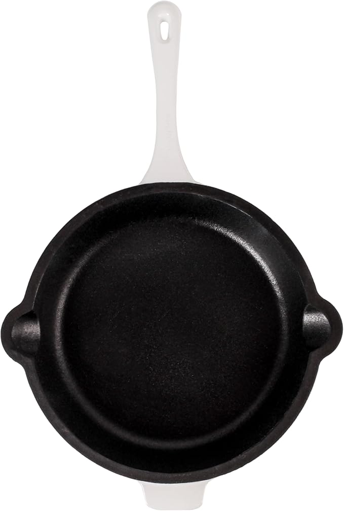 BergHOFF 3Pc Neo Enameled Cast Iron Cookware Set 3qt. Dutch Oven Matching Lid Fry Pan 10 Inches Oven Safe Up To 400°F White