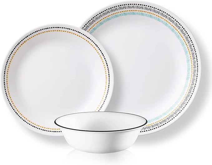 Corelle Vitrelle Glass Dinnerware Set Chip &amp Crack Resistant Triple Layer Glass 4-PC Dinner Plates Paloma