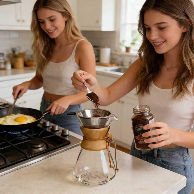 Pour Over Coffee Dripper 10 Cup Glass Coffee Maker Carafe With Stainless Filter for Home Cafes Camping Office Barista Kit (10 Cup/34 oz Curved)