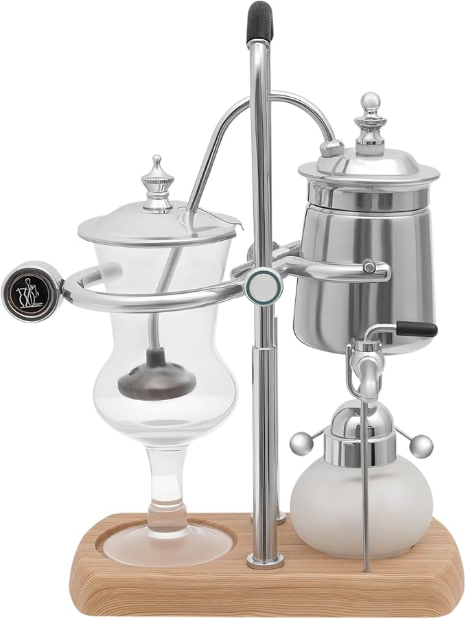 Belgium Royal Family Balance Syphon Siphon Coffee Maker Unique Gravity Vintage Coffee Maker Manual Coffee Machine for Personal Kitchens Beverage Stores (Silver)