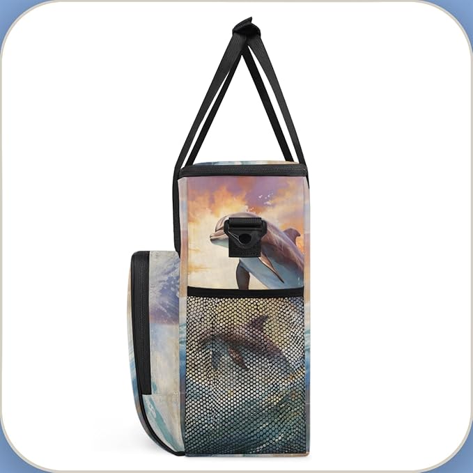 Sunset Dolphin Coffee Maker Carrying Bag Cute Dolphin Travel Storage Bag Compatible with K-Mini or K-Mini Plus Single Serve Coffee Brewer Carrying Case with Multiple Pockets &amp Shoulder Strap