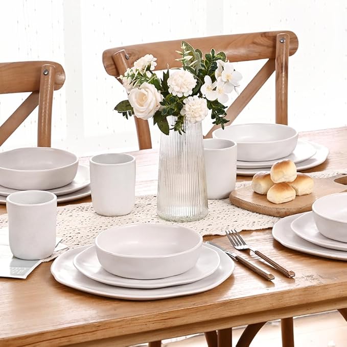 Cabtnca Plates and Bowls Sets for 4 16 Pcs Modern Stoneware Dinnerware Sets Highly Chip Scratch Resistant Microwave &amp Dishwasher Safe Irregular Dish Set for Kitchen Home Speckled White