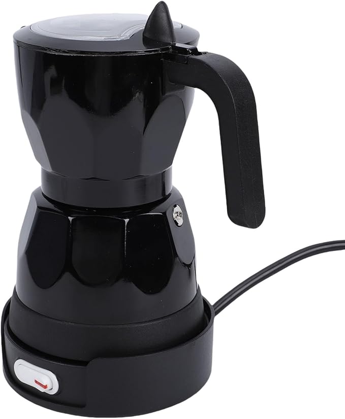 Haofy Electric Coffee Maker Aluminum Mocha Pot with Transparent Lid for 3 Cups Quick Brewing At Home Office or Travel (Black)