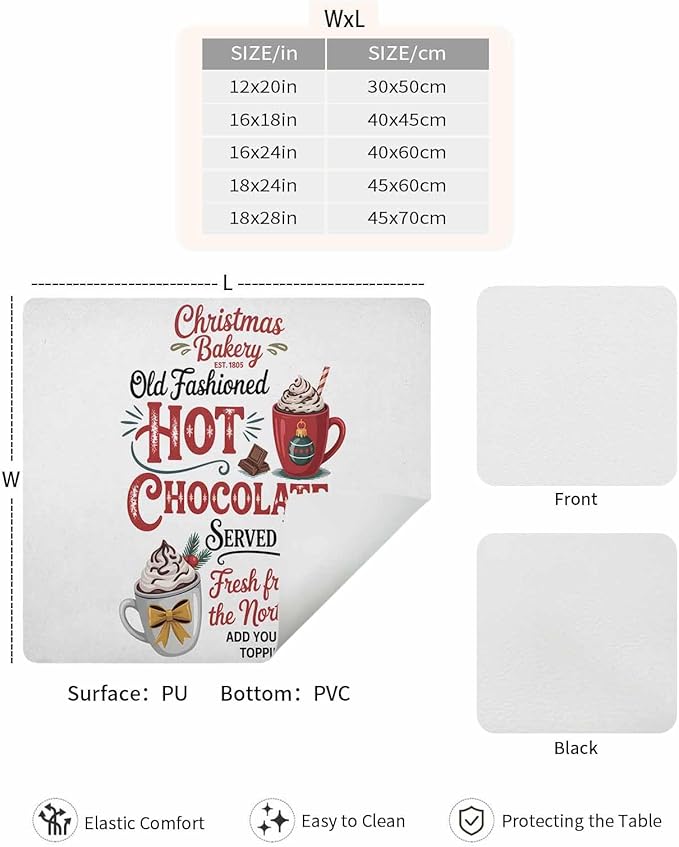 Coffee Mat for Counter Christmas Hot Cocoa Absorbent Hide Stain Coffee Bar Mat Non-slip Coffee Bar Accessories Kitchen Drying Mat Fit Under Coffee Maker Espresso Machine