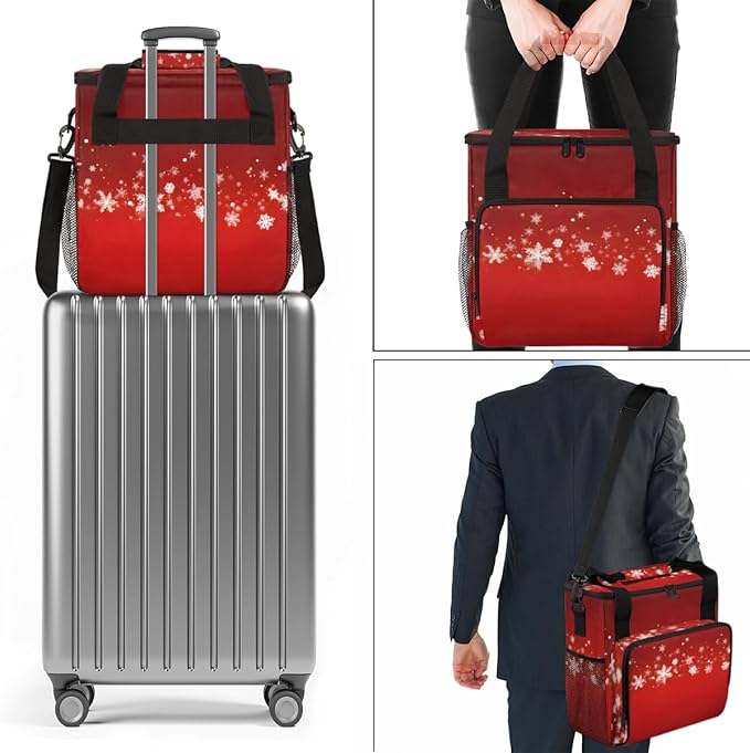 Xmas Snowflakes Coffee Maker Carrying Bag Glitter Snowflakes Travel Storage Bag Compatible with K-Mini or K-Mini Plus Single Serve Coffee Brewer Carrying Case with Multiple Pockets &amp Shoulder St
