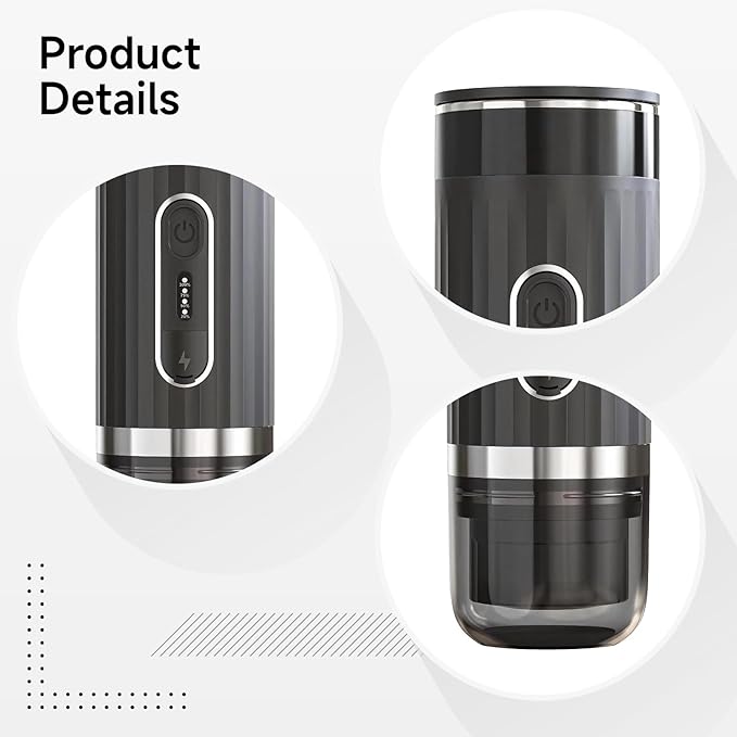 Coffee Maker Portable Mini Espresso Machine Wireless 60 Oz / 170 Ml Tank K Cup Compatible for Travel Outdoor and Electric Vehicle Use in Car Black