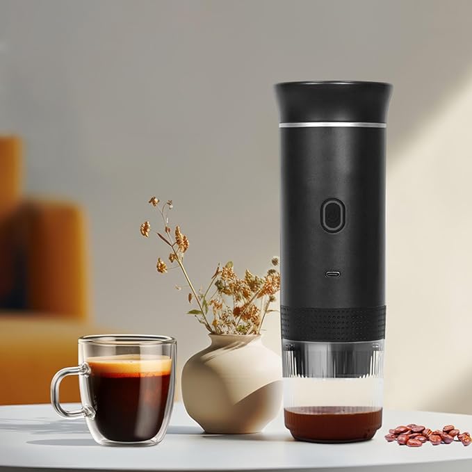 Electric Coffee Maker Machines15 Bar Pressure Portable Espresso MachineCold or Hot 120ML Mini Coffee MakerSmall Handheld Coffee Machine for HomeOfficeTravel (Black)
