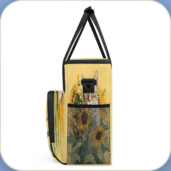 Cat and Sunflower Coffee Maker Carrying Bag for Keurig K-Mini or K-Mini Plus Storage Portable Coffee Maker Travel Bag