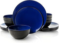 TP 18-Piece Dinnerware Set Melamine Dishes Set with Bowls and Plates Service for 6 Non-breakable Lightweight Dining Tableware Blue and Black