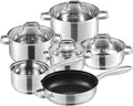 Cooking Pot Frying panStainless Steel Cookware Set 10 Piece Safety Induction Pan Set Nonstick Skillet Casserole with Glass Lid(