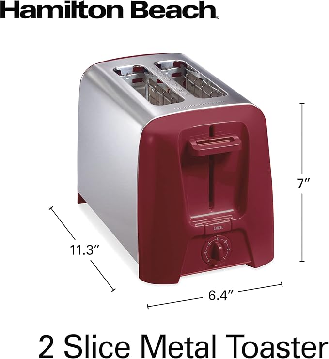 Hamilton Beach 2 Slice Toaster with Extra Wide Slots Shade Selector Auto-Shutoff Cancel Button and Toast Boost Red