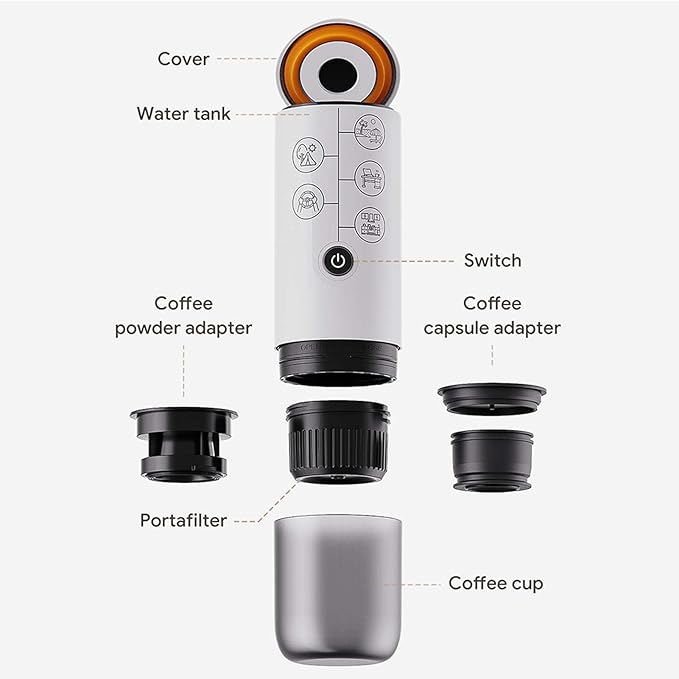 Asixxsix Portable Coffee Maker 17Bar Pressure Electric Coffee Machine with Powder and Capsules Compartment 2600mAh USB Rechargeable Travel Coffee Maker for Home Office RV Camping
