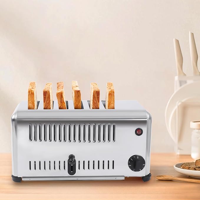 6 SliceToaster Machine 201 Stainless Steel Electric Toaster Countertop ToasterBread Baking Machine for Home Restaurant Bakery 1680W 110V