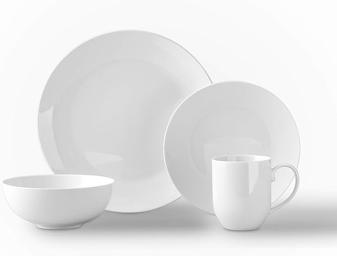 Bone China Coupe Shape Elegance White 16pc Dinnerware Set