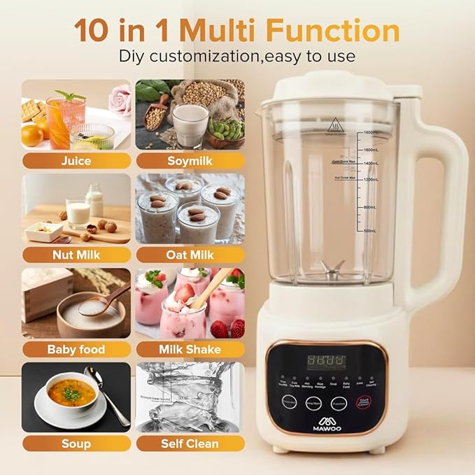 Nut Milk Maker 10-in-1 54 oz Soy Milk Machine with Aroma Boxes Included 35000 RPM Auto Cleaning 24H Delay Start 4H Keep Warm – Almond Oat Cashew Soup &amp More