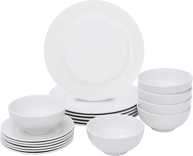Smartxchoices 18-Piece White Dinnerware Set Service for 6 Plates Dishes Bowls Sets Dishwasher and Microwave Safe