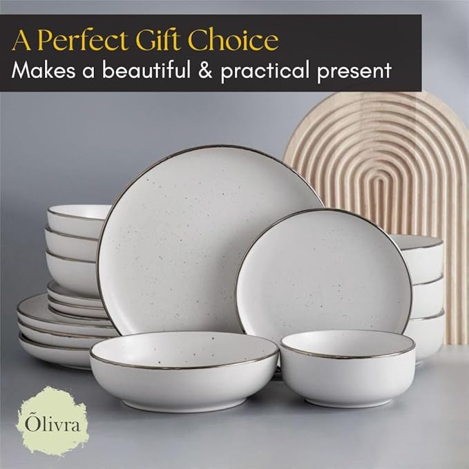 Ceramic Dinner Set 16 piece White Modern Tableware Collection with Plates and Bowls Everyday Dining Dish Set Microwave and Dishwasher Safe Serving for 4