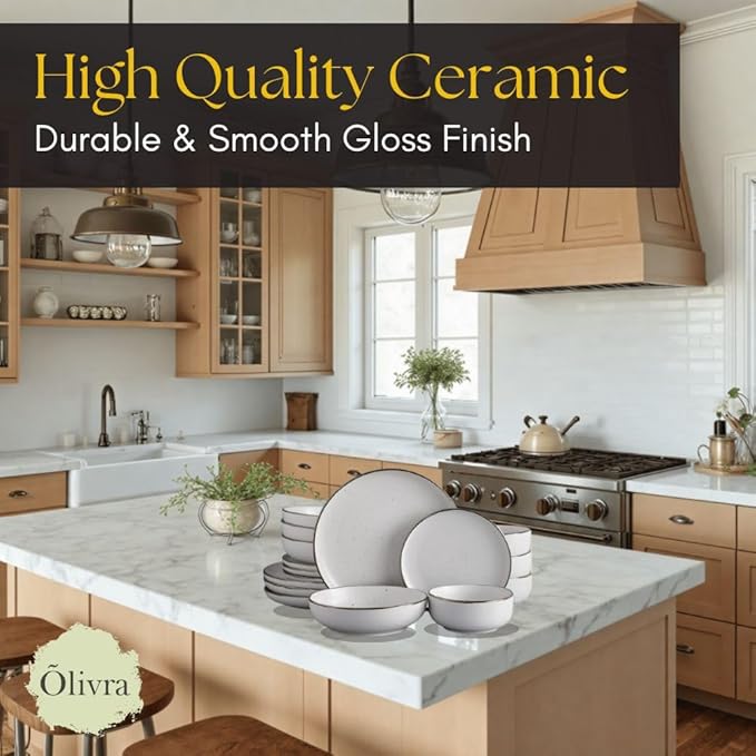 Ceramic Dinner Set 16 piece White Modern Tableware Collection with Plates and Bowls Everyday Dining Dish Set Microwave and Dishwasher Safe Serving for 4