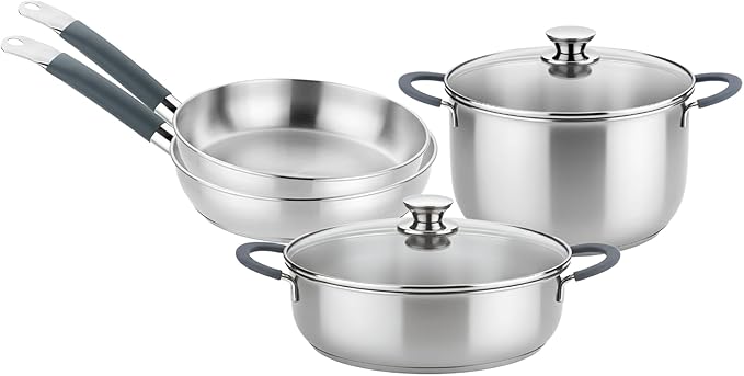 BRA COOKWARE Master 6 Piece Cookware Set | Stainless Steel Professional Kitchenware Set | 1 Stock Pot 1 Sauté Pan 2 Frying Pans 2 Lids | All Stovetop Compatible | PFAS Free | w/o Non-Stick