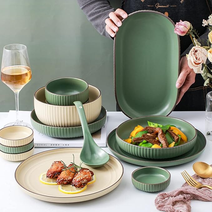 Dinnerware Set 22 Pcs Dinner Sets Khaki And Blue Ceramic Tableware Set Service For 4 People