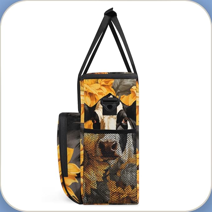 Cow Sunflowers Coffee Maker Carrying Bag Portable Travel Storage Tote Bag Compatible with K-Mini or K-Mini Plus Single Serve Coffee Brewer Carrying Case with Multiple Pockets &amp Shoulder Strap