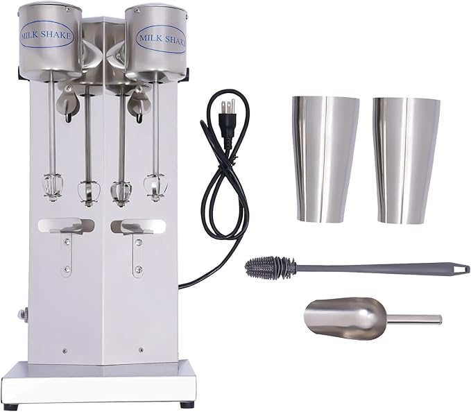 Milk Shaker Machine110V 180W Commercial Stainless Steel Milkshake Blender Maker with 800ML Mixing Cup16000Rpm Double Electric Head Drink Milkshake Mixer for Coffee ShopsTea StoresDessert Stores