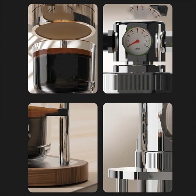 Coffee Maker Mini Pneumatic Coffee Machine 1-16 Bar with Pressure Gauge &amp Bottomless Portafilter Stainless Steel Manual Air Powered Espresso Maker for Travel Camping Office (80Ml)