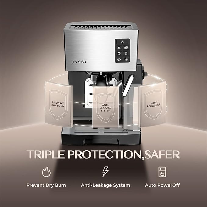 Espresso Coffee Machine Cappuccino Maker with 19 BAR Pump &amp Powerful Milk Tank for Home Barista BrewingMultiple Functions for Espresso/Moka/CappuccinoSelf-Cleaning System1250W(Silver)