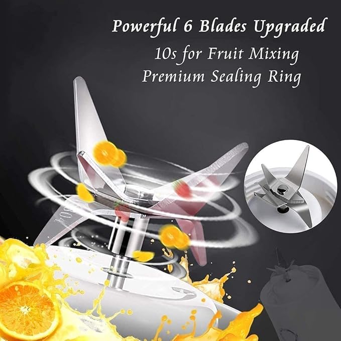 Portable Blender Smoothie Juicer Cup - Six Blades in 3D 480ml Fruit Mixing Machine with 4000mAhMixer Fruit Rechargeable Personal Size USB Home Jucie Blender Bottles (Color : White)