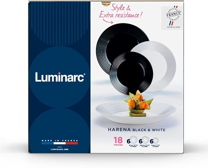 Luminarc 18-Piece Crockery Set Black and White piezas