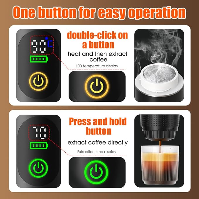 Portable Electric Nano Espresso Maker – Compact Travel Coffee Machine Compatible with Ground Coffee &amp Capsules for Car RV Hiking Camping &amp Office（Black）