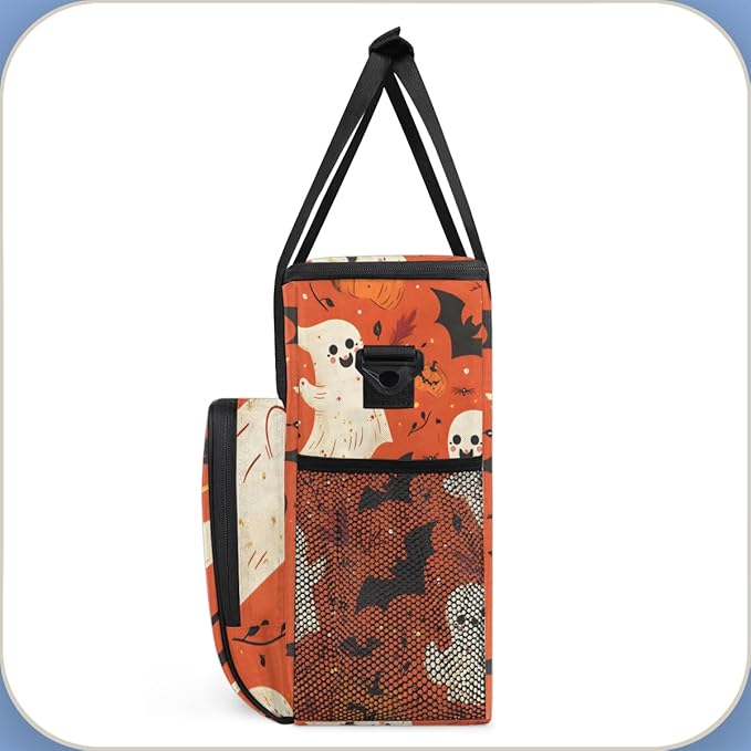 Spooky Ghosts Coffee Maker Carrying Bag Retro Ghosts Travel Storage Bag Compatible with K-Mini or K-Mini Plus Single Serve Coffee Brewer Carrying Case with Multiple Pockets &amp Shoulder Strap