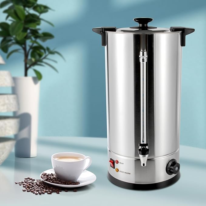 25L Coffee Urn 110V 1400W Stainless Steel Commercial Coffee Maker Hot Beverage Dispenser Electric Coffee Percolators Adjustable Temperature 86-230°F Hot Cocoa Maker for Home Office Cafes
