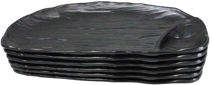 Ebros Gift Contemporary Ridged Matte Black Melamine Series Dinnerware Serveware Kitchenware Set Japanese Chinese Restaurant Supply (Pack Of 6 Half Moon Partitioned Sushi Plate Platter 11 L)