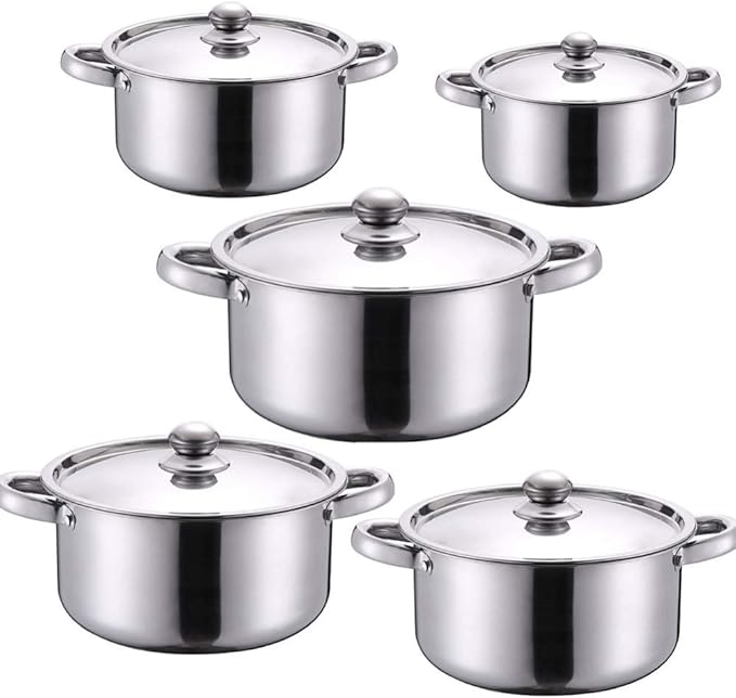 Cookware-Set 5-PieceCooking Pot Set With Full Stainless Steel Lid All Types Of Cookers Induction Gas Ceramic Electric Cookware